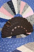 VINTAGE 40s CORD CROCHET SCALLOP EDGE SEMICIRCLE SHAPE CLUTCH BAG (BRN)