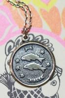 VINTAGE 70s Beau ZODIAC SIGN PISCES SILVER PENDANT NECKLACE