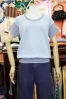 Dead Stock 70s CREW NECK BORDER RIB SUMMER KNIT TOP (BLE/WHT)