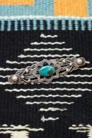 VINTAGE 40s FRED HARVEY ERA TURQUOISE SILVER PIN BROOCH