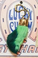 VINTAGE 50s RABBIT FOOT LUCKY CHARM KEY CHAIN (GRN/MADE IN USA)