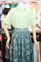DEAD STOCK 60s Smart Lady ROLL SLEEVE SHIRTS (P.GRN)