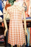50s Kate Greenaway BLOCK CHECK SLEEVELESS COTTON DRESS (ORG/WHT)