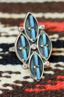 DEAD STOCK ZUNI SHADOW BOX NEEDLE POINT TURQUOISE SILVER RING