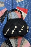 VINTAGE 40s CORD CROCHET LEAF CHARM HANDBAG (BLK) 