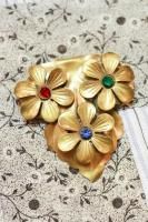 VINTAGE 40s FLOWER RHINESTONE DRESS CLIP (A.GLD)