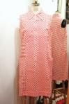 70'S GINGHAM CHECK ZIP UP SLEEVELESS DRESS (RED/WHT)