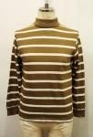 70'S TURTLE OR MOCK NECK COTTON BORDER TOPS (BRN/WHT)