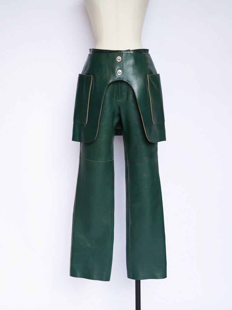 FUMIKA_UCHIDA BUFFALO LEATHER / STRAIGHT PANTS / BOTTLEGREEN / 34 - n e p