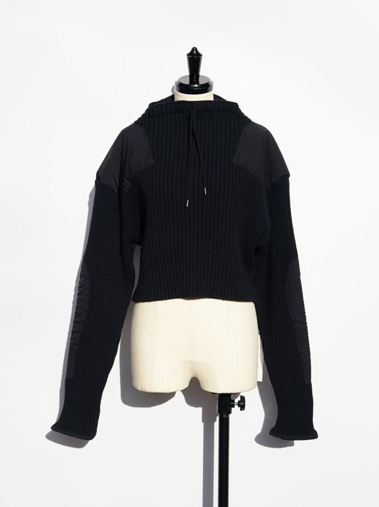 FUMIKA_UCHIDA RIB KNIT PATCHED CROPPED SWEATER / BLACK - n e p