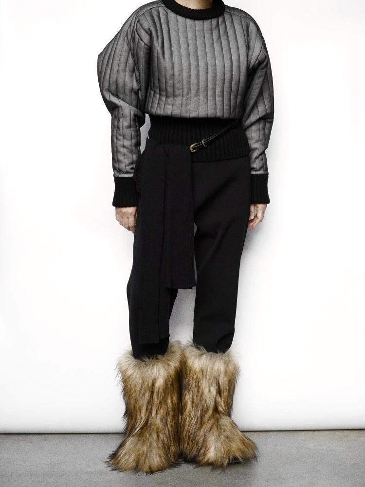 新しい / TOP PULL RIB LONG QUILTED FUMIKA_UCHIDA BLACK p e n - カットソー(長袖+七分)
