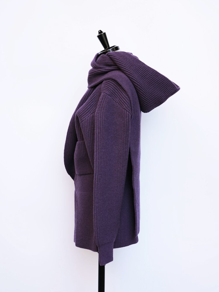 フミカ ウチダ RIB STITCH HOODED STOLE CARDIGAN-