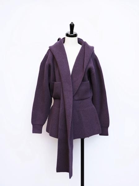 FUMIKA_UCHIDA RIB STITCH HOODED STOLE CARDIGAN / MAUVE