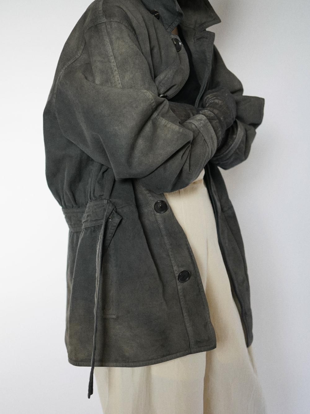 AURALEE FINX NATURAL GABARDINE PRODUCT DYED BLOUSON/FADE INK BLACK