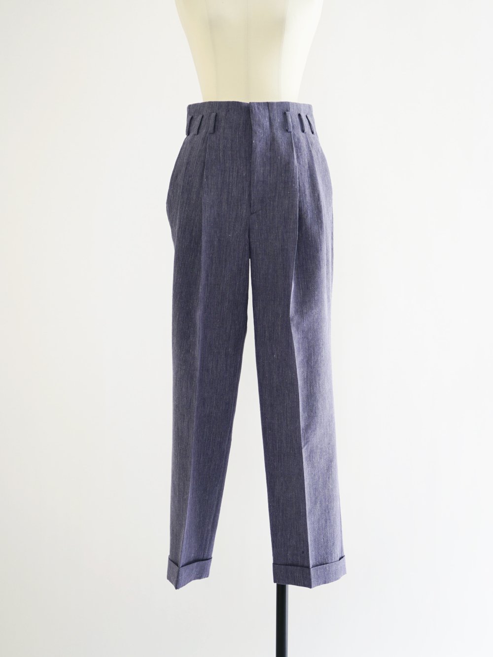 FUMIKA_UCHIDA WOOL/LINEN SUITING TUCKED SLACKS / TOP PURPLE - n e p