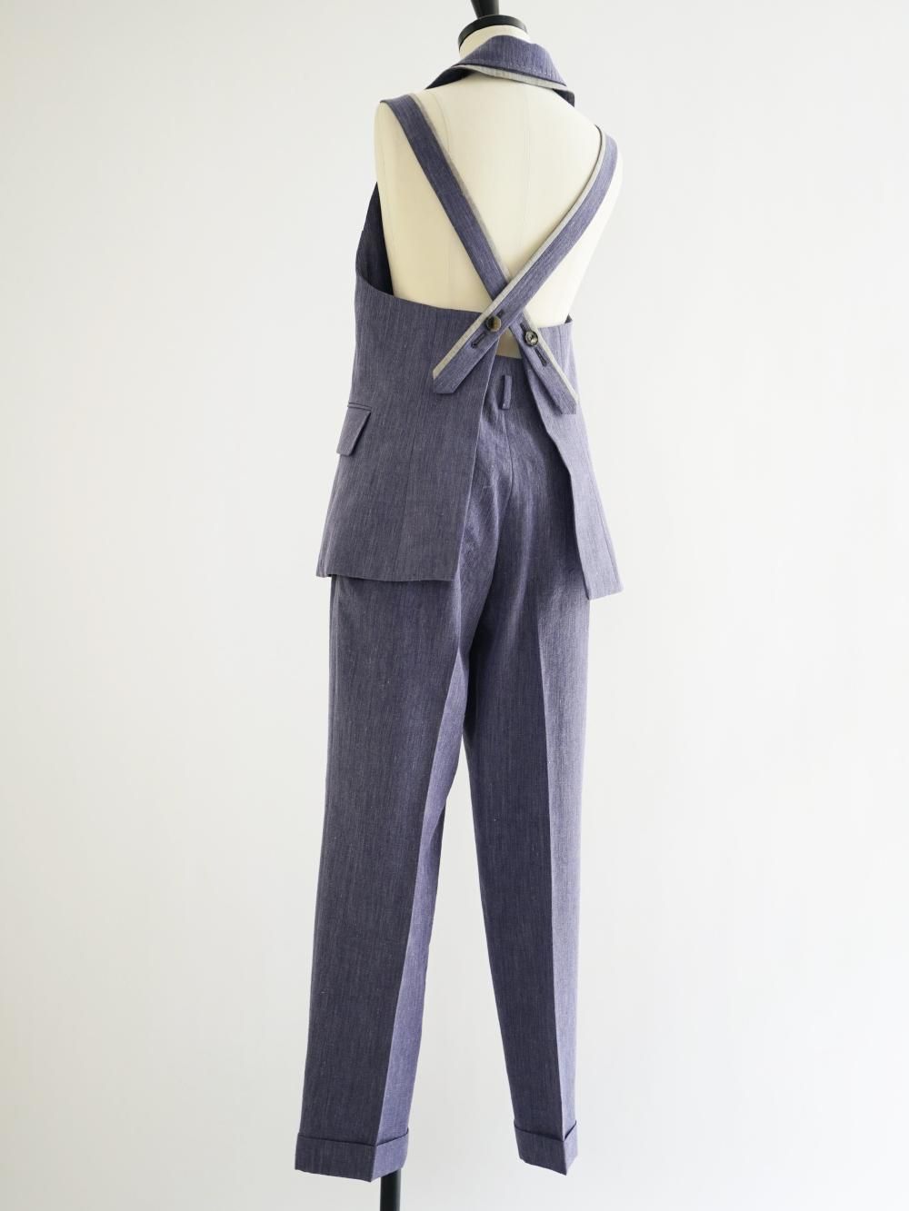 FUMIKA_UCHIDA WOOL/LINEN SUITING TUCKED SLACKS / TOP PURPLE