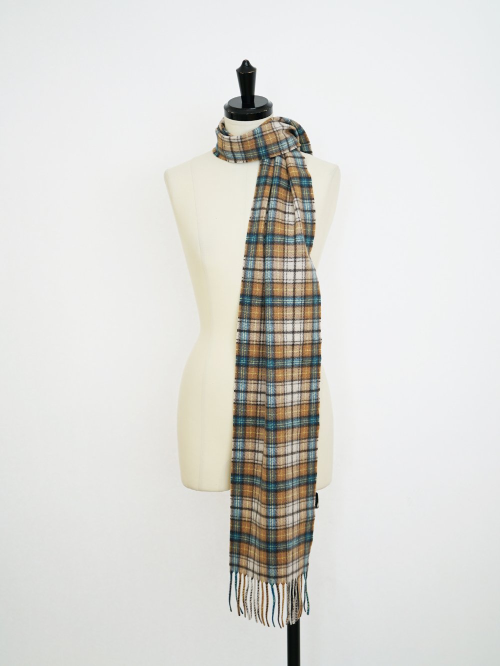 AURALEE CASHMERE CHECK STOLE / BROWN YELLOW CHECK