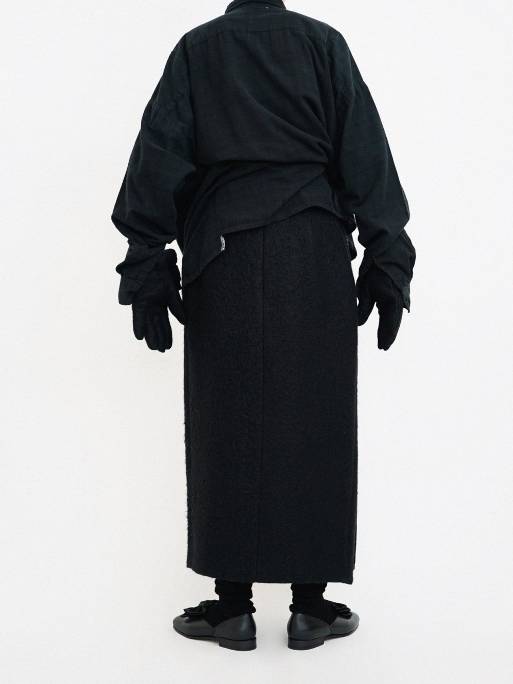 AURALEE BRUSHED ALPACA WOOL MELTON SKIRT / BLACK - n e p