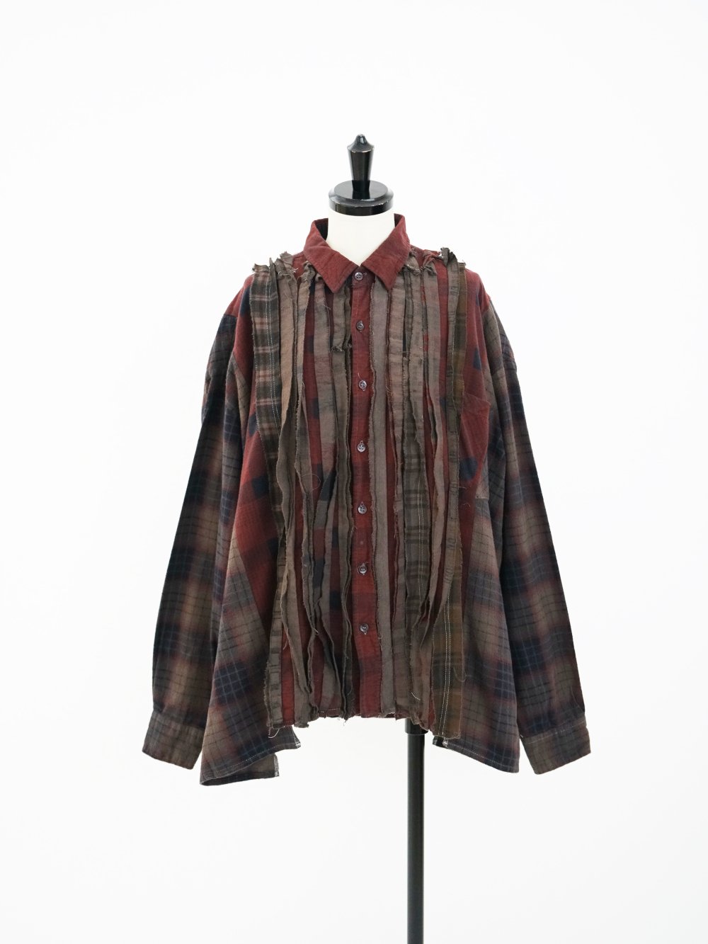 REBUILD BY NEEDLES FLANNEL SHIRT->RIBBON WIDE SHIRT/OVER DYE/BROWN-2