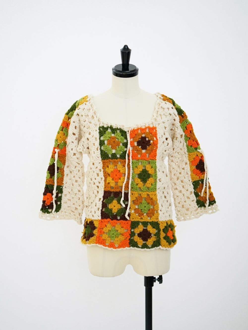VINTAGE GRANNY SQUARE KNIT TOP