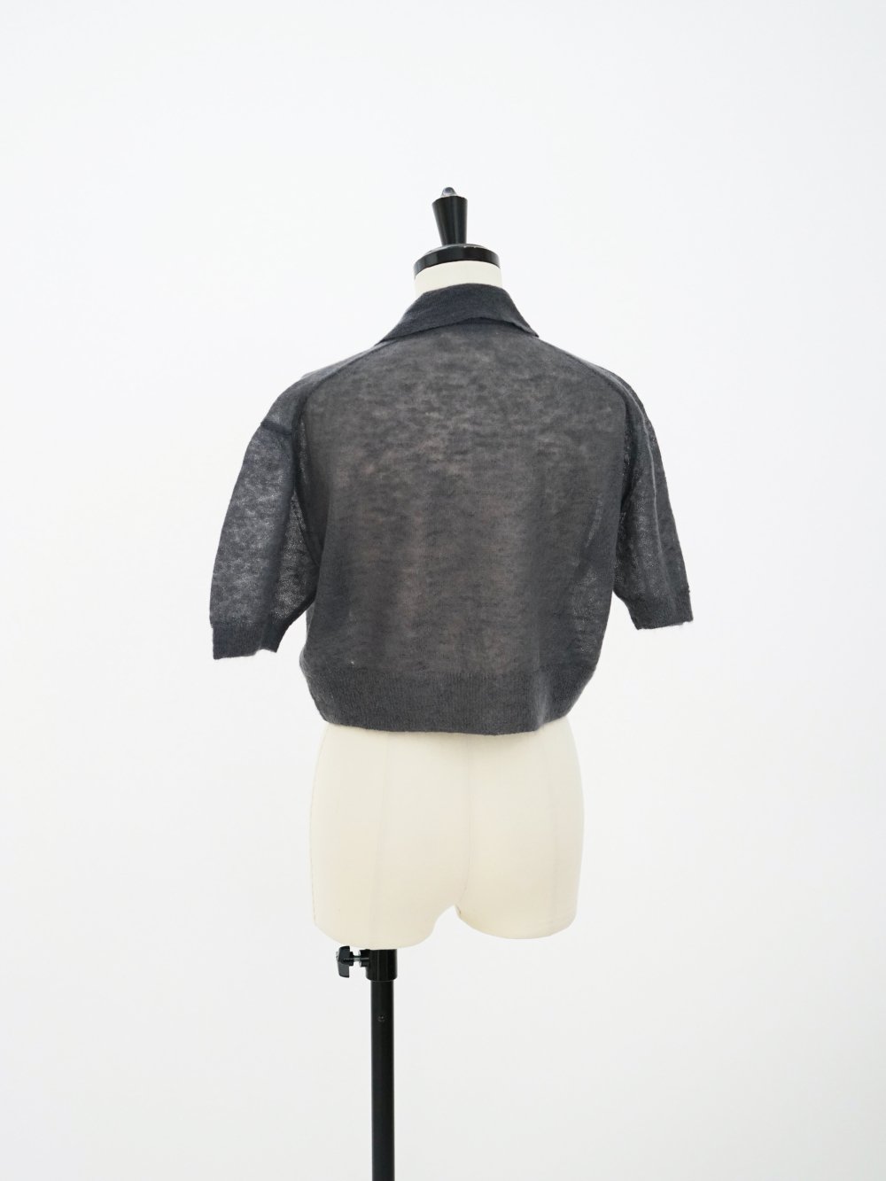 AURALEE KID MOHAIR SHEER KNIT SHORT POLO / DARK GRAY - n e p