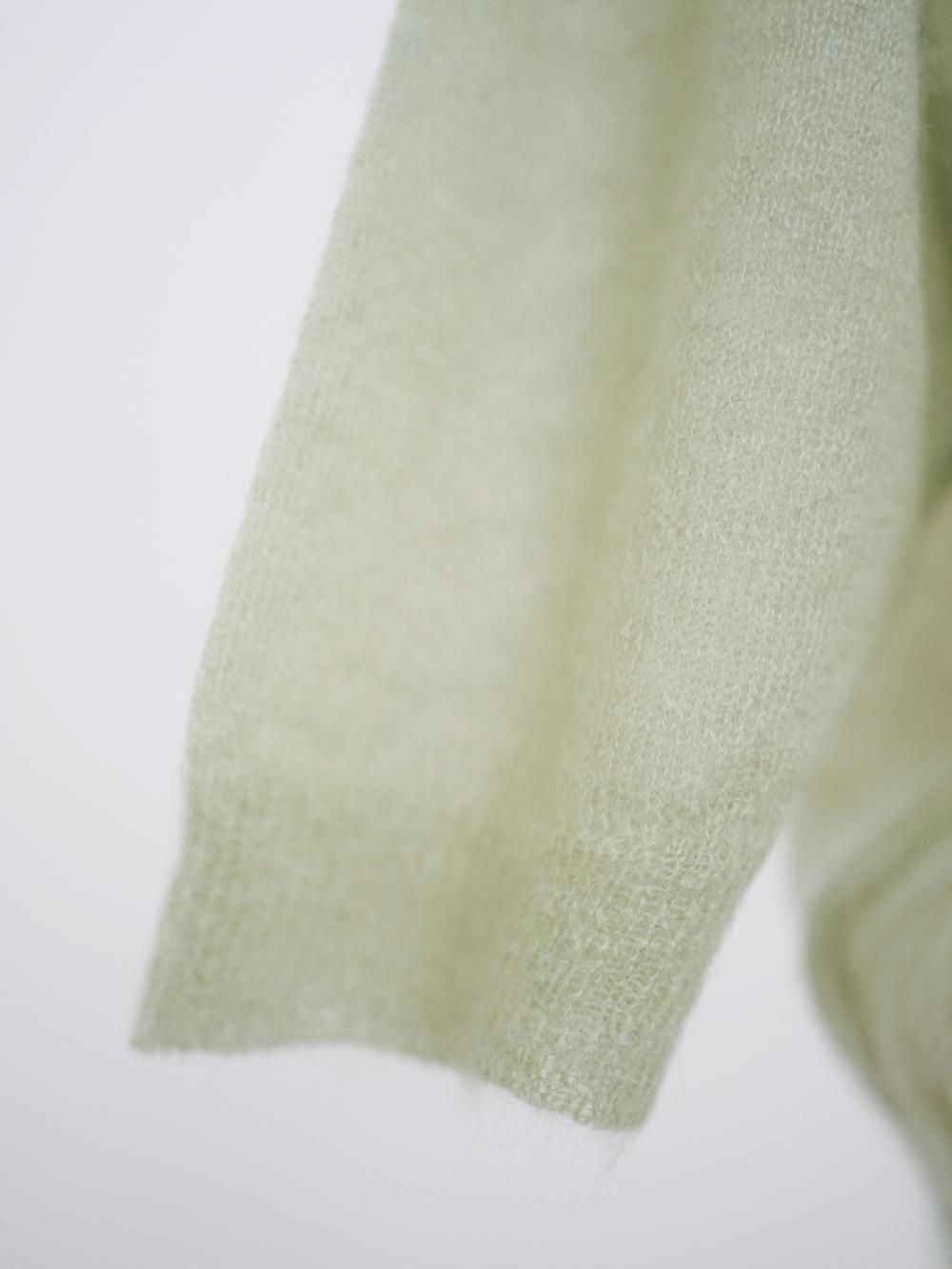 AURALEE KID MOHAIR SHEER KNIT SHORT POLO / LIGHT GREEN - n e p