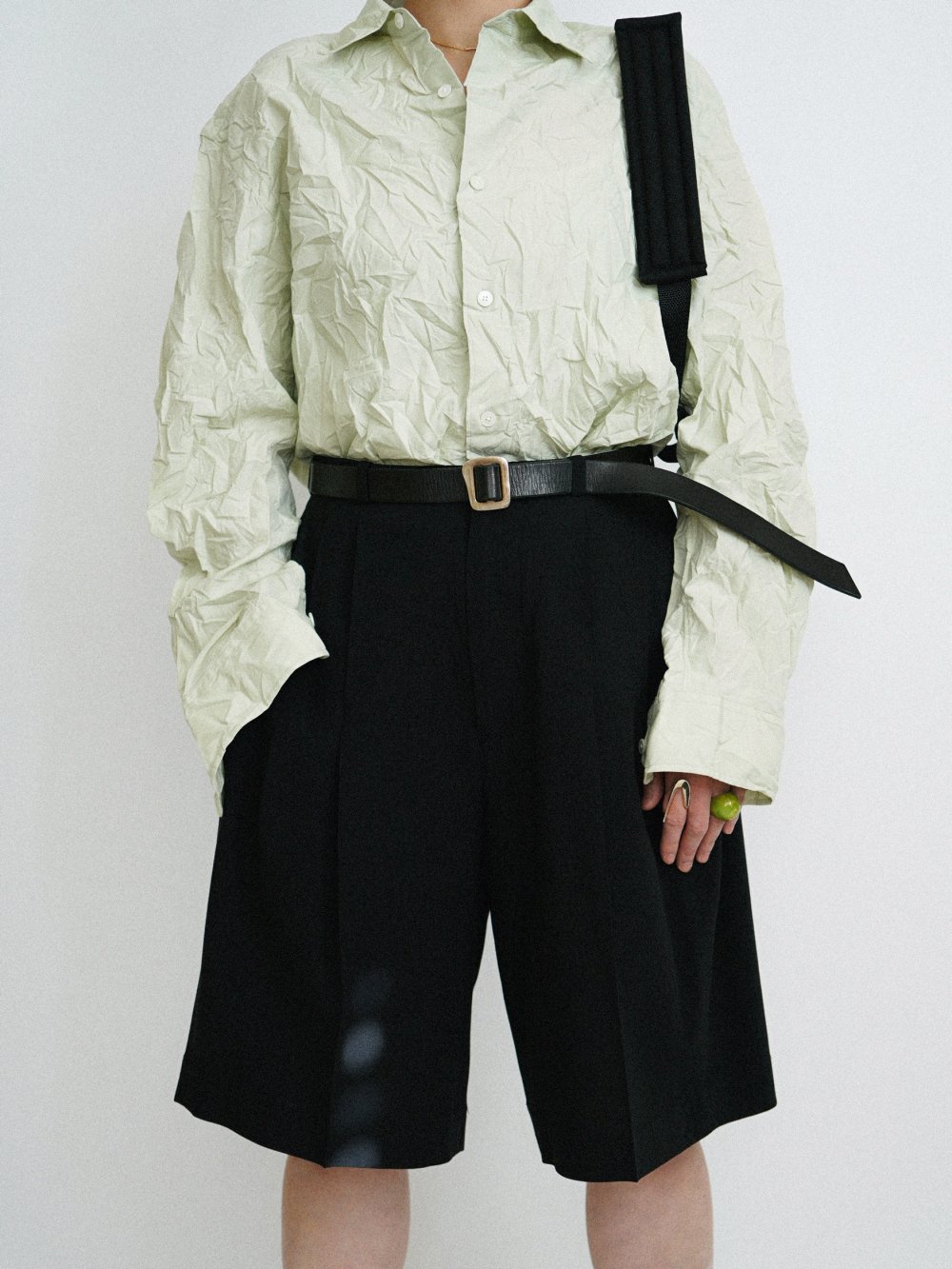 AURALEE WRINKLED WASHED FINX TWILL SHIRT / LIGHT GREEN