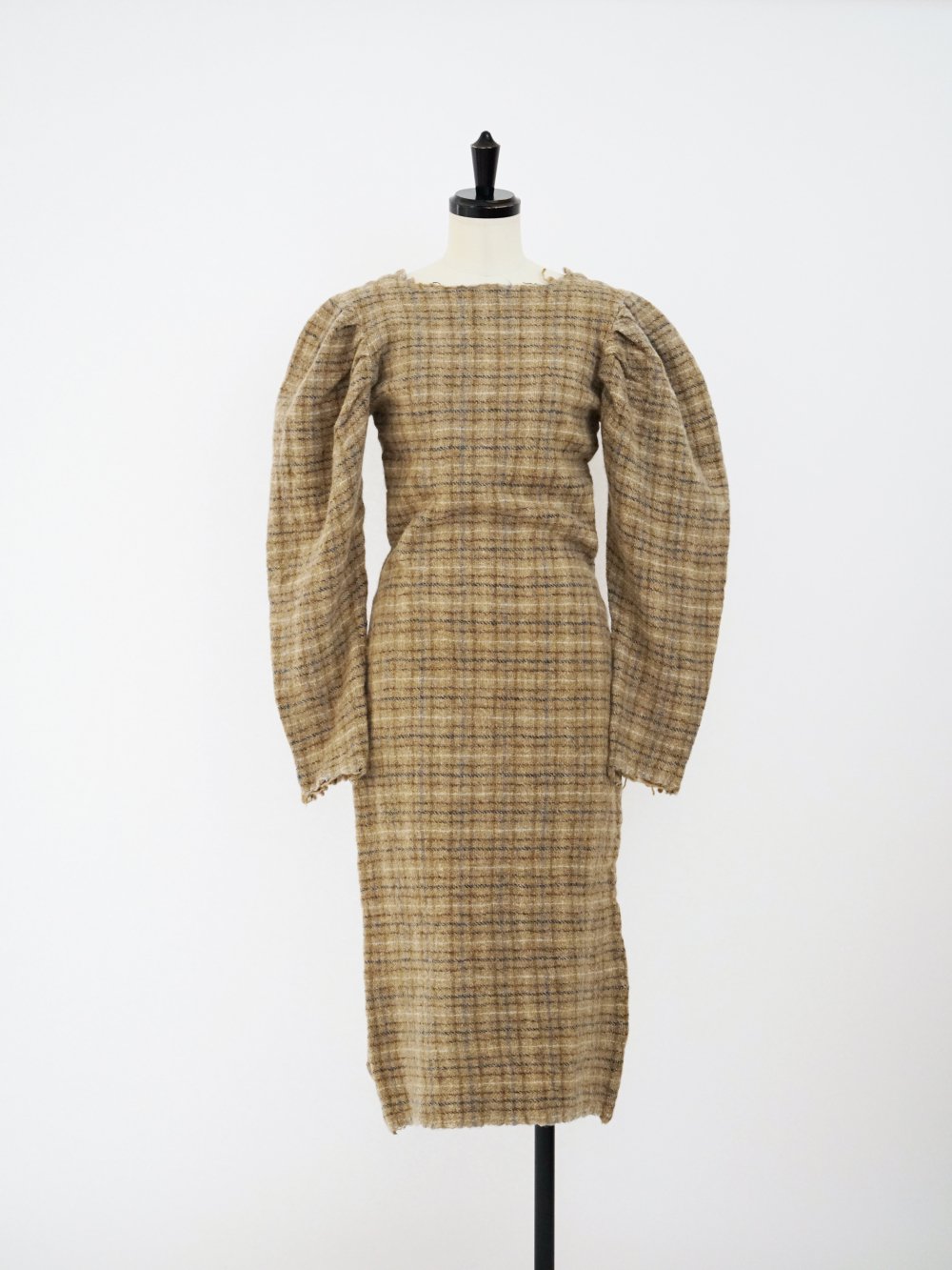 FUMIKA_UCHIDA GAUZE PLAID MIDI DRESS / PLAID BEIGE 