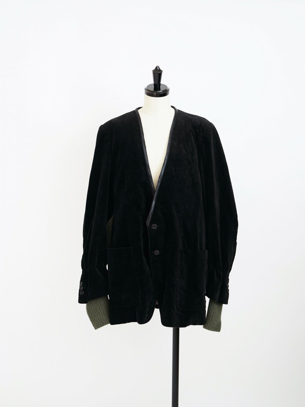 yuumiARIA NO COLLAR KNIT DOCKING JACKET / BLACK