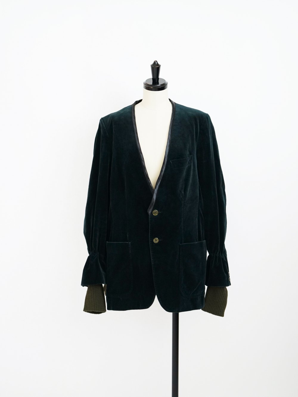 yuumiARIA NO COLLAR KNIT DOCKING JACKET / BLUE GREEN