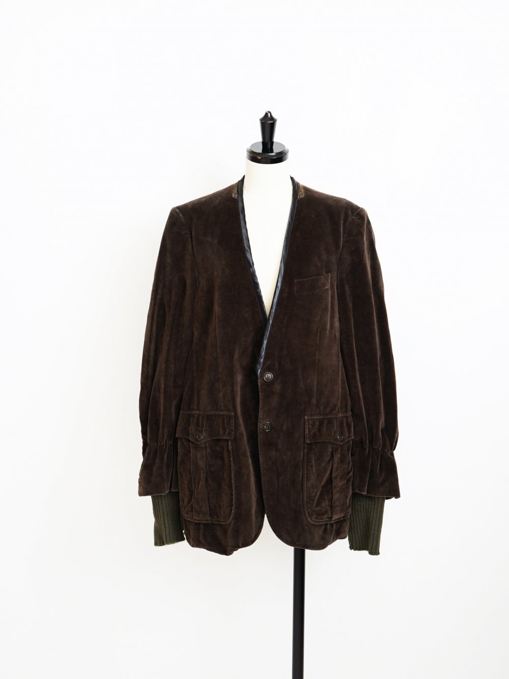 yuumiARIA NO COLLAR KNIT DOCKING JACKET / BROWN