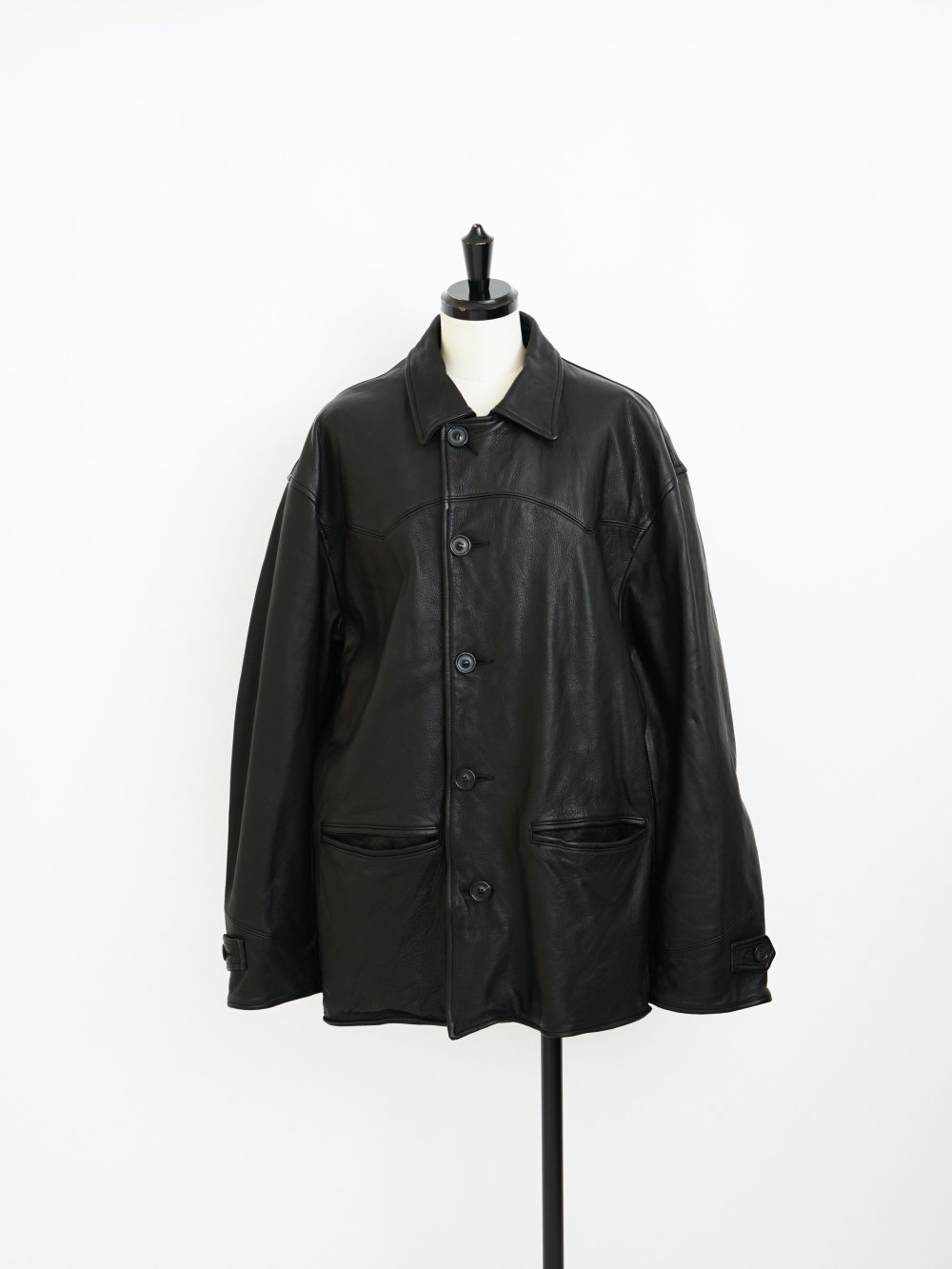 UNUSED LEATHER CAR COAT / BLACK