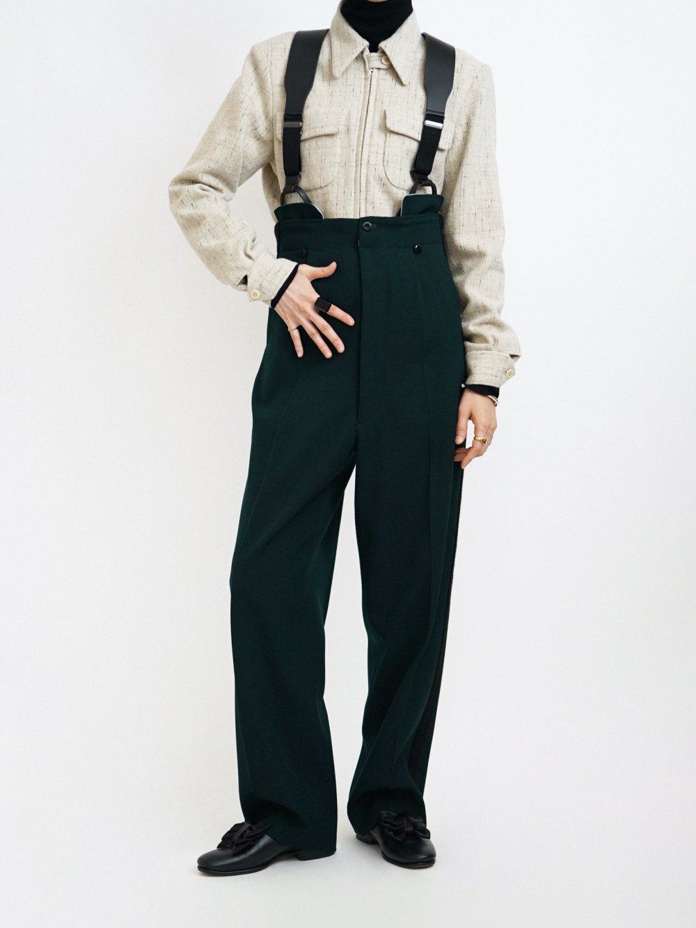 FUMIKA_UCHIDA HIGH-WAIST BAND PANTS / BRITISHGREEN  BLACK 