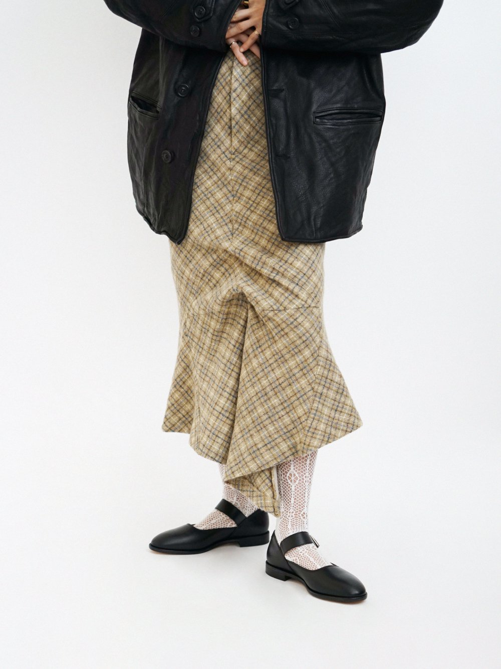 FUMIKA_UCHIDA PLAID TWEED HOBBLE SKIRT / PLAID BEIGE 