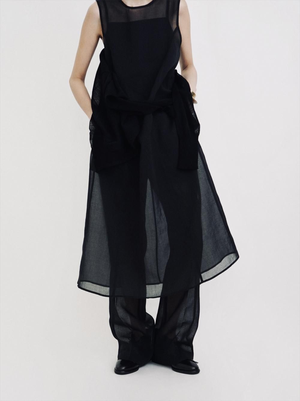 AMOMENTO SHEER LONG DRESS / BLACK 
