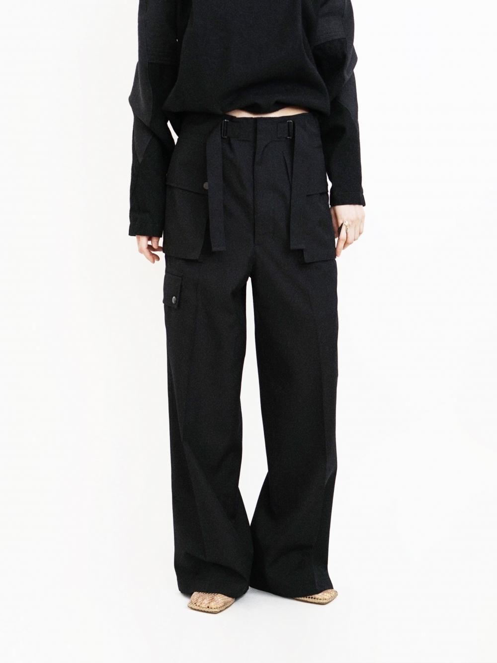 AURALEE WOOL HERRINGBONE CARGO PANTS / BLACK - n e p AURALEE WOOL HERRINGBONE CARGO PANTS / BLACK - n e p