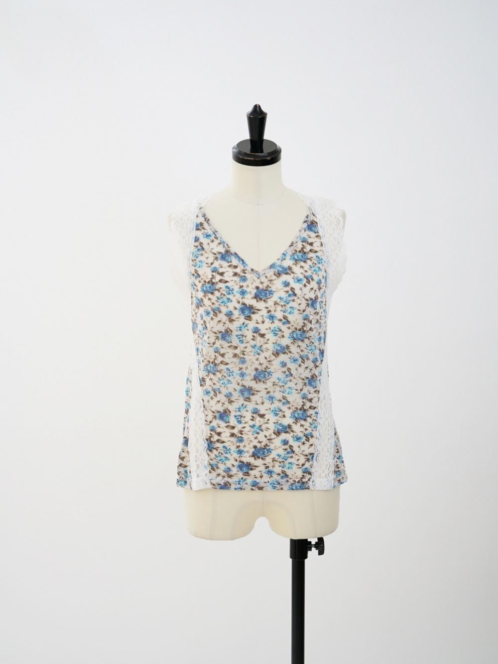 FUMIKA_UCHIDA FLOWER PRINTED SLEEVELESS TOP / CYAN - n e p