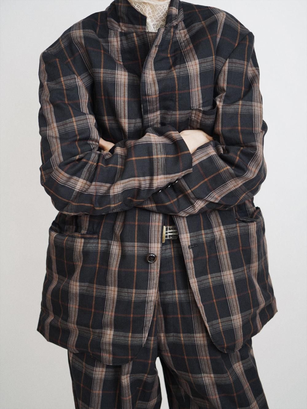 FUMIKA_UCHIDA PLAID NOTCHED LAPEL SINGLE JACKET / BORDEAUX FUMIKA_UCHIDA PLAID NOTCHED LAPEL SINGLE JACKET / BORDEAUX