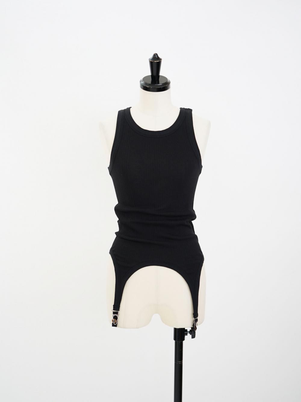 FUMIKA_UCHIDA NEEDLE DRAWING GARTER TANK TOP / BLACK 