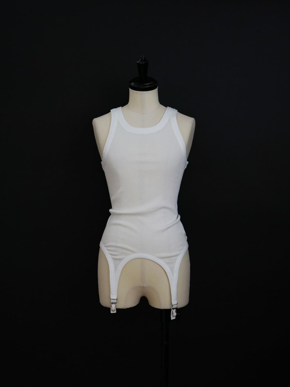 FUMIKA_UCHIDA NEEDLE DRAWING GARTER TANK TOP / WHITE