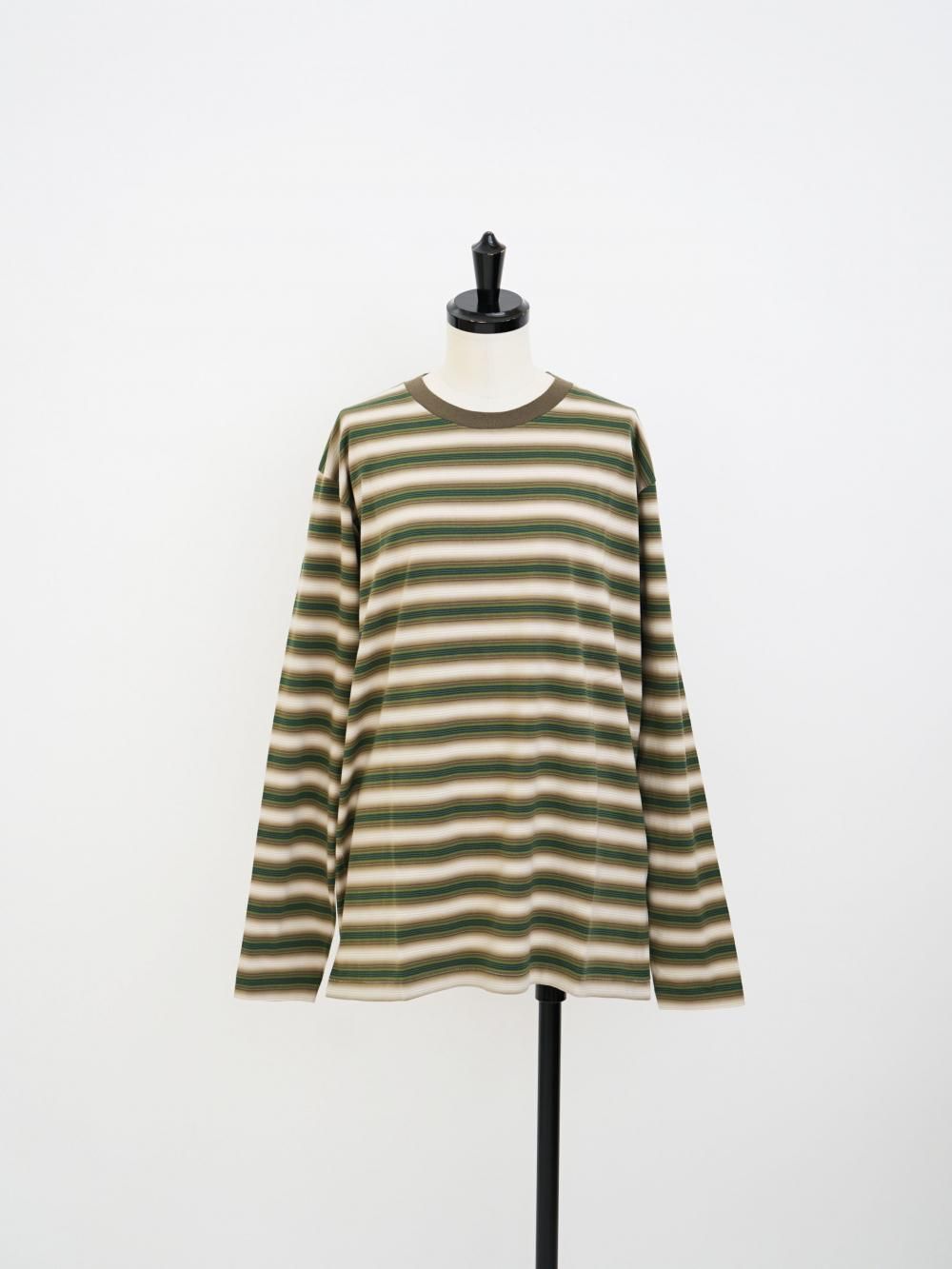 AURALEE GRADIENT STRIPE JERSEY L/S TEE / FADE BROWN STRIPE