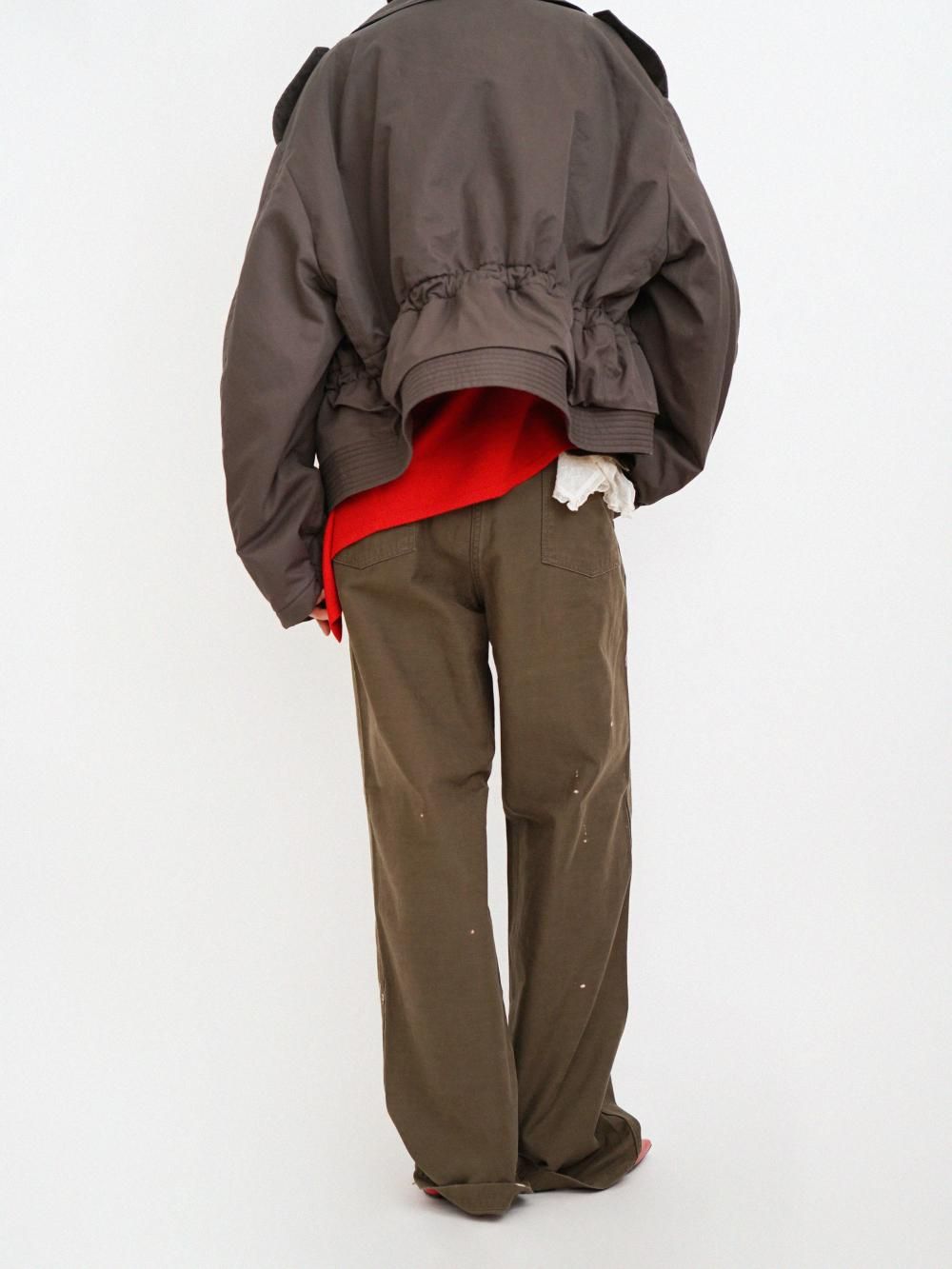 AURALEE WASHED BAGGY SATIN BLEACHED BAKER PANTS / KHAKI BROWN - n e p