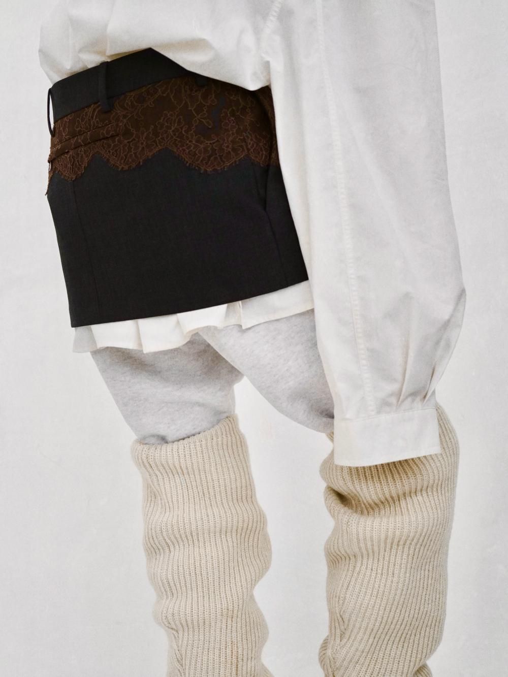 FUMIKA_UCHIDA SUITING LACE WAIST MINI SKIRT / CHL,BROWN