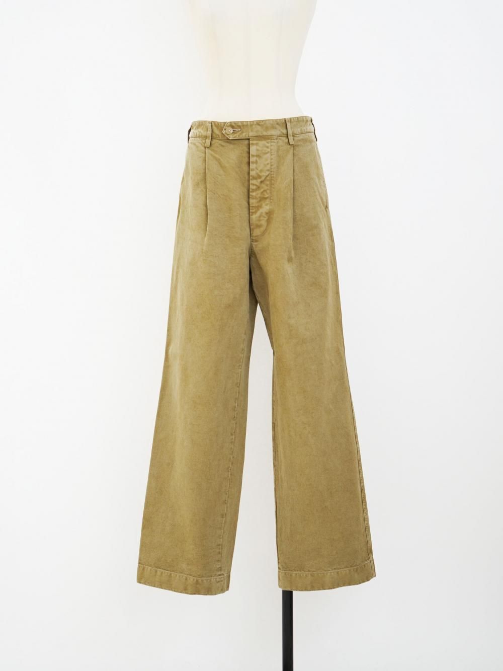 AURALEE PRODUCT DYED FINX CHINO ONE-TUCK PANTS / BEIGE - n e p