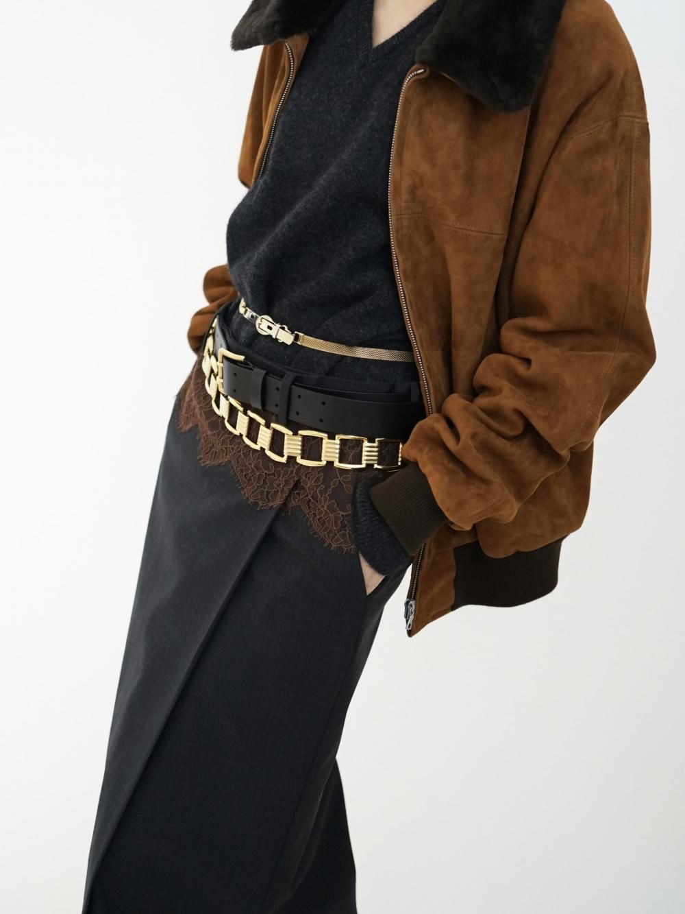 AURALEE PRODUCT GOAT SUEDE ZIP BLOUSON / CAMEL BROWN
