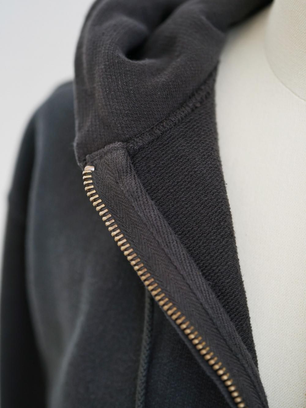 AURALEE PRODUCT DYED PIMA LIGHT SWEAT ZIP PARKA / INK BLACK / SIZE