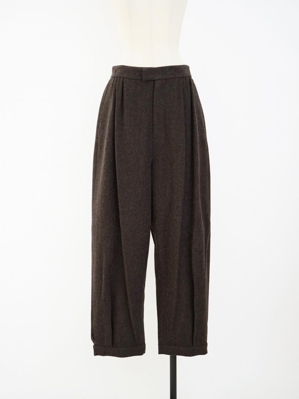 AMOMENTO MENS WOOL SHIRRING PANTS / DARK BROWN 