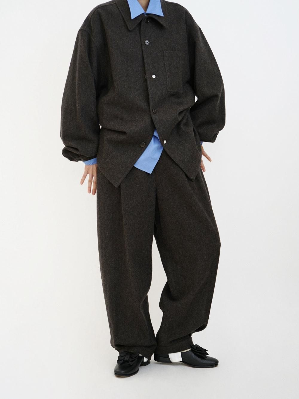 AMOMENTO MENS WOOL SHIRRING PANTS / DARK BROWN 