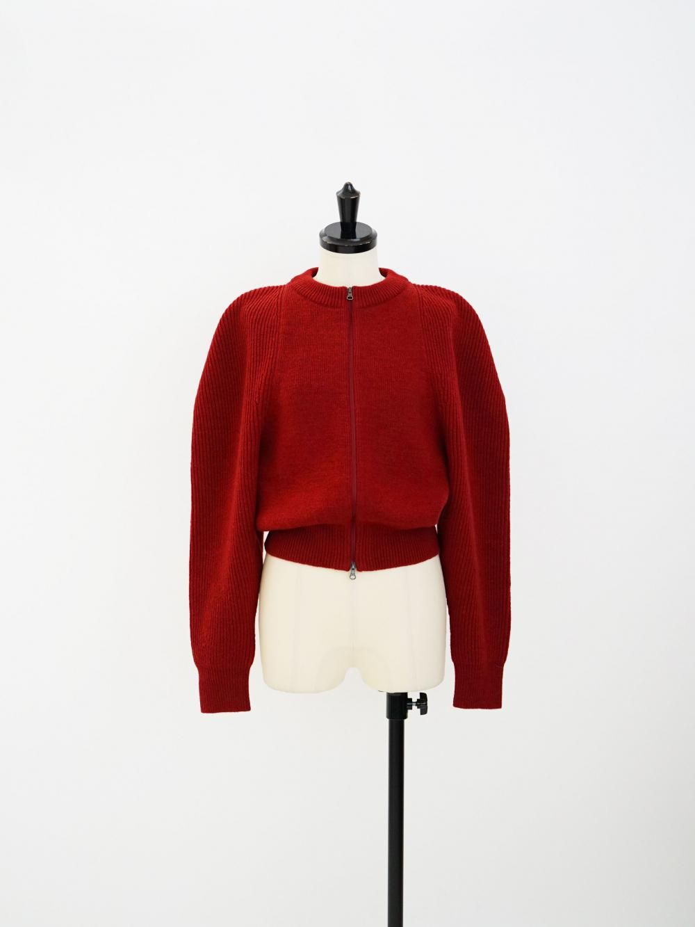 AMOMENTO CUT OUT ROUNDED CARDIGAN / RED