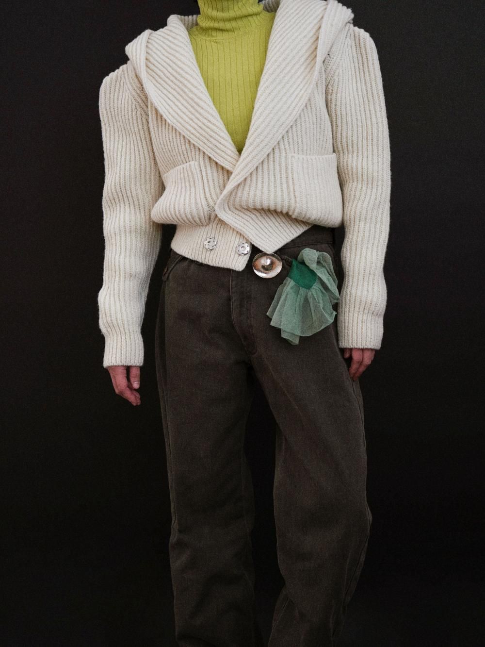 FUMIKA_UCHIDA SHETLAND RIB STITCH HOODED CARDIGAN / IVORY